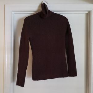 Fitted, Stretch Chocolate Brown Turtleneck Sweater